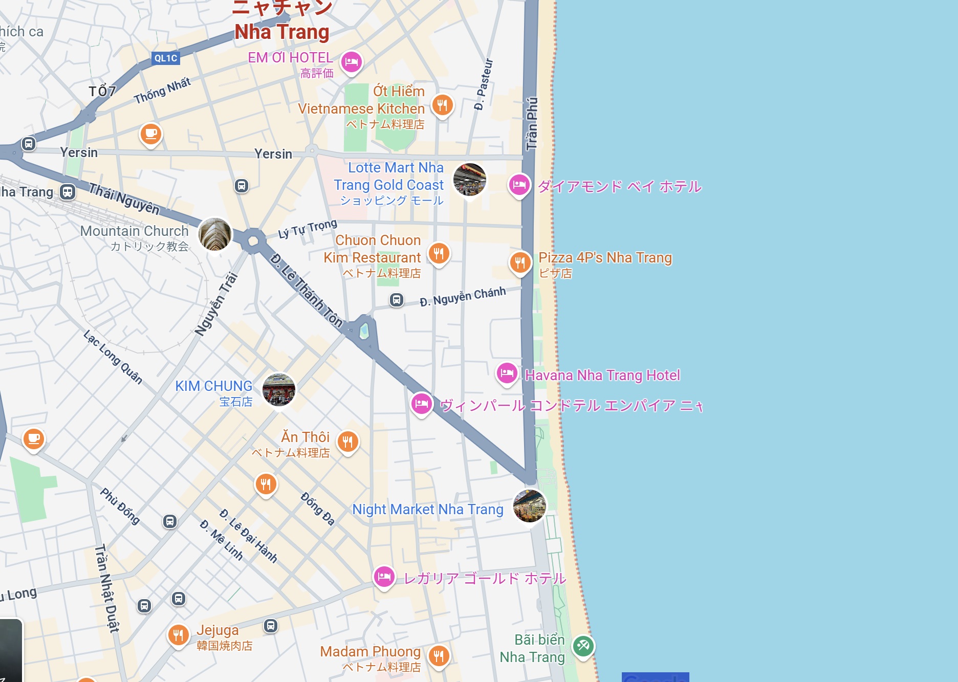 地図/マップから見るニャチャンの観光エリア別宿泊エリア紹介