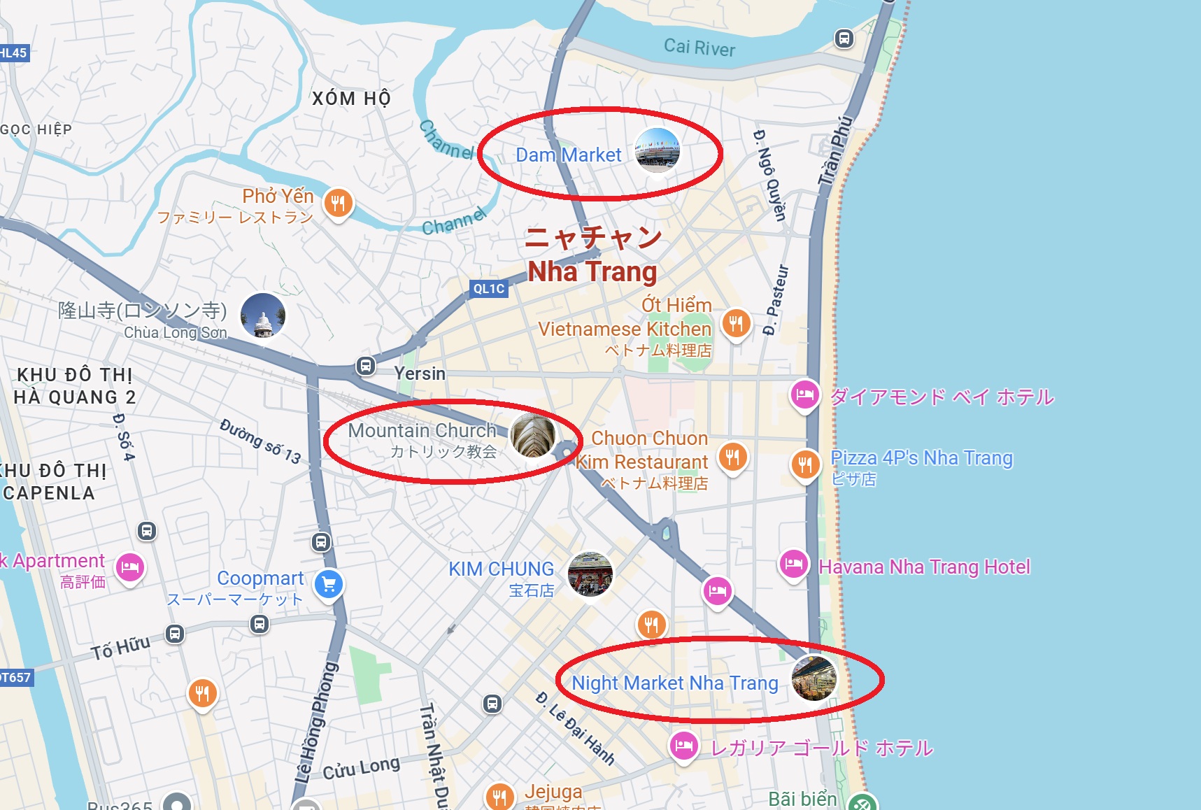 中央観光エリアは何がある？│ニャチャン観光マップ/地図で確認